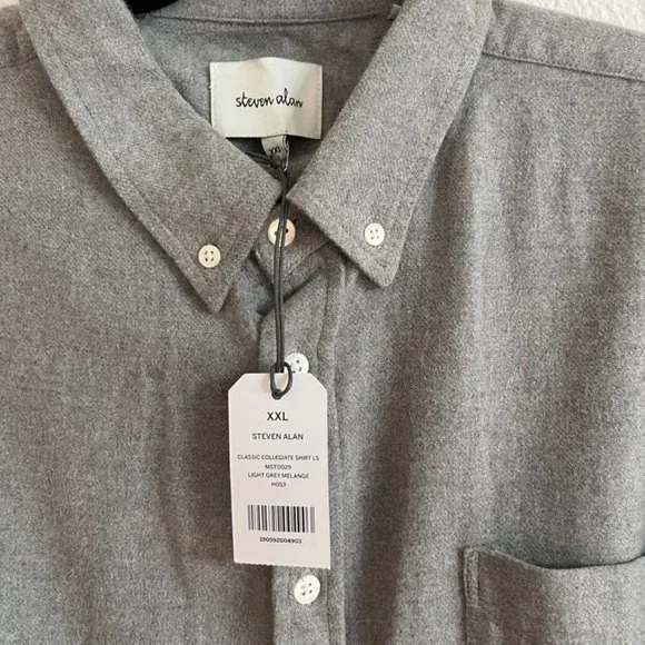 NWT | Steven Alan | Classic Collegiate Shit | Light Grey Melange | XXL - Picture 2 of 2